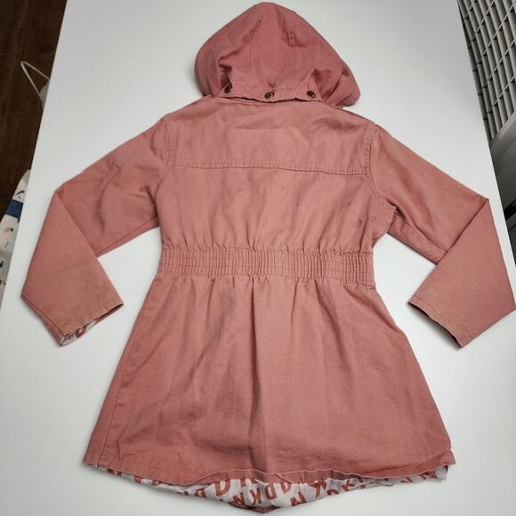 Girls DKNY Vintage Salmon Pink Fashion Zippered & Button Up Hooded Coat Size 6 - Picture 15 of 16